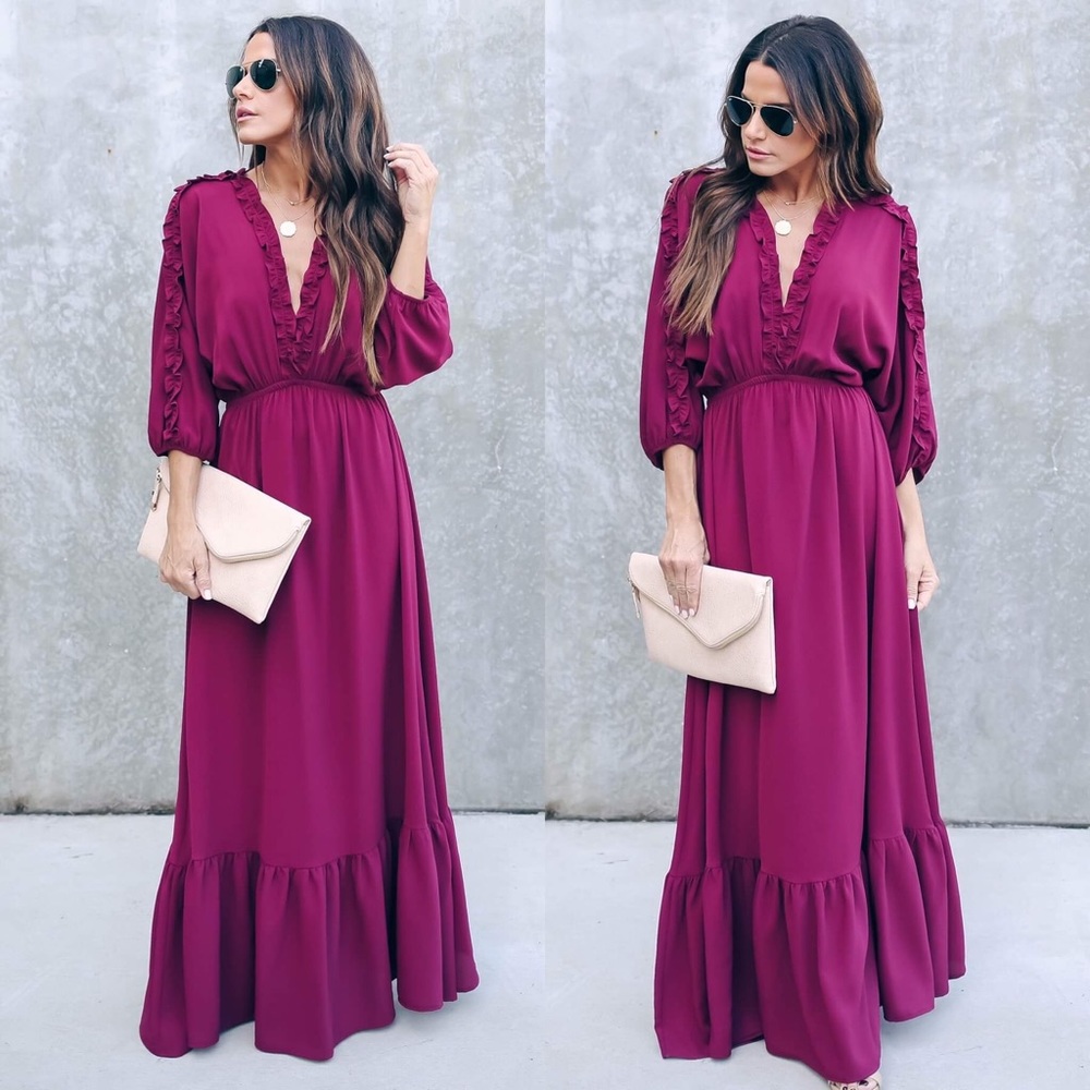 BLACK VICI Set the City on Fire Ruffle Maxi Dress